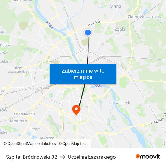 Szpital Bródnowski 02 to Uczelnia Łazarskiego map