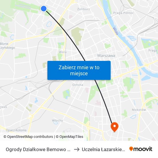 Ogrody Działkowe Bemowo 02 to Uczelnia Łazarskiego map