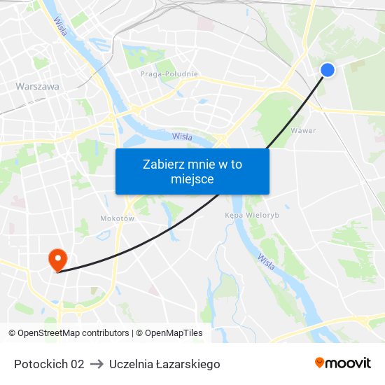 Potockich 02 to Uczelnia Łazarskiego map