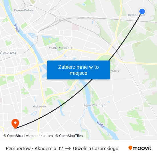 Rembertów - Akademia 02 to Uczelnia Łazarskiego map