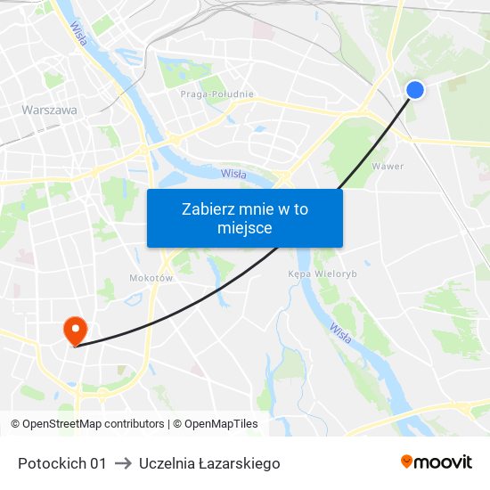 Potockich 01 to Uczelnia Łazarskiego map