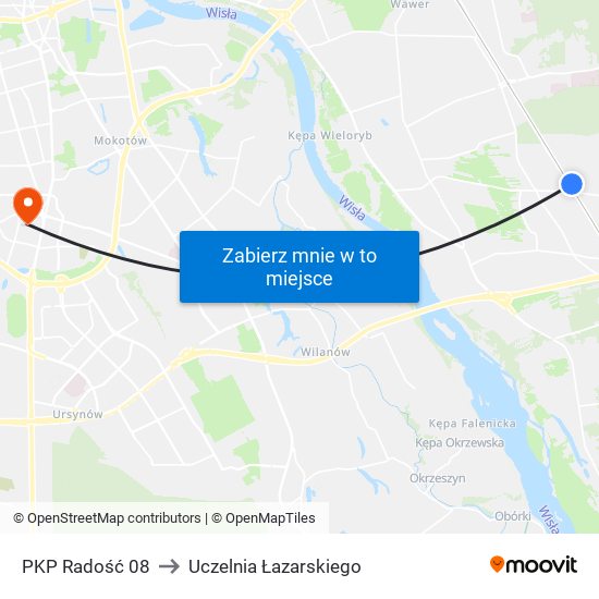 PKP Radość to Uczelnia Łazarskiego map