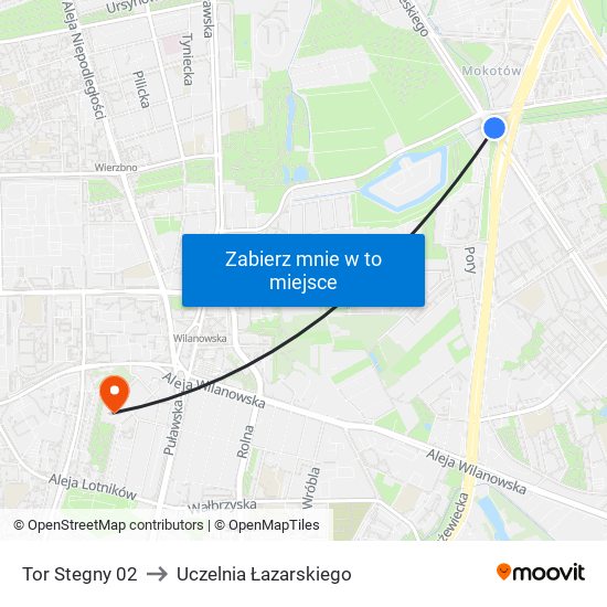 Tor Stegny to Uczelnia Łazarskiego map