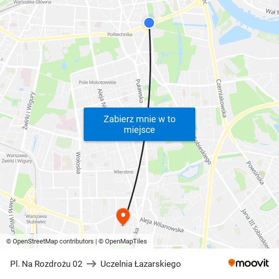 Pl. Na Rozdrożu 02 to Uczelnia Łazarskiego map