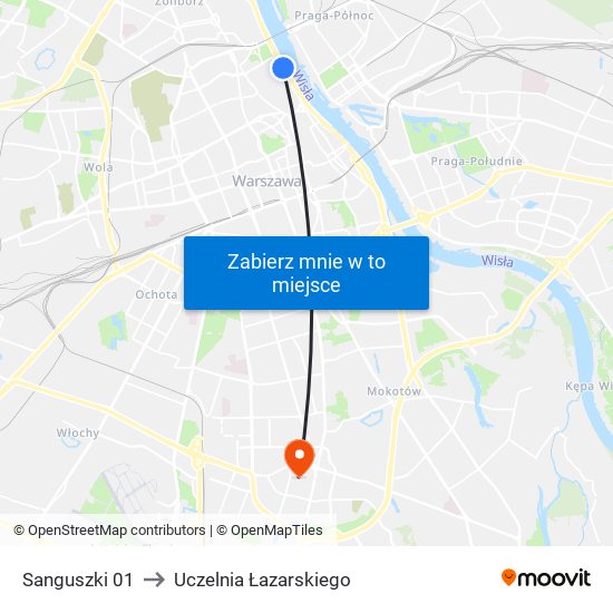 Sanguszki to Uczelnia Łazarskiego map