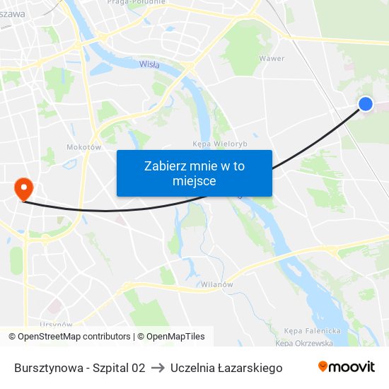 Bursztynowa-Szpital to Uczelnia Łazarskiego map