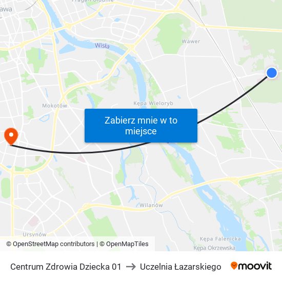 Centrum Zdrowia Dziecka 01 to Uczelnia Łazarskiego map