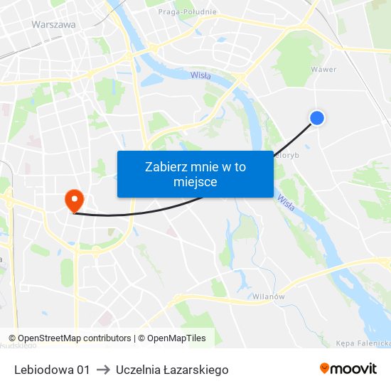Lebiodowa 01 to Uczelnia Łazarskiego map