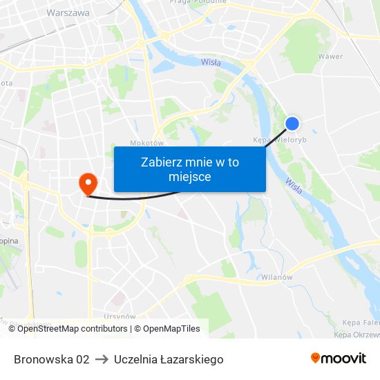 Bronowska to Uczelnia Łazarskiego map