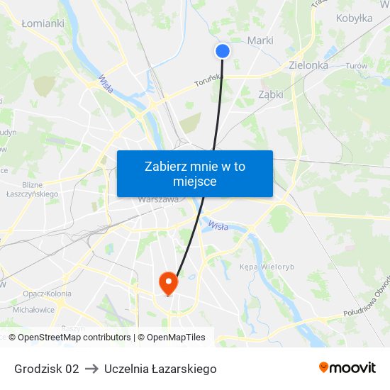 Grodzisk 02 to Uczelnia Łazarskiego map