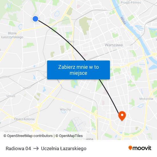 Radiowa 04 to Uczelnia Łazarskiego map