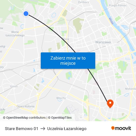 Stare Bemowo 01 to Uczelnia Łazarskiego map