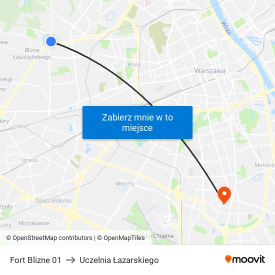 Fort Blizne 01 to Uczelnia Łazarskiego map