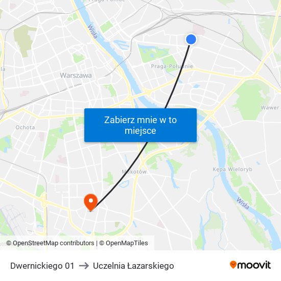Dwernickiego 01 to Uczelnia Łazarskiego map