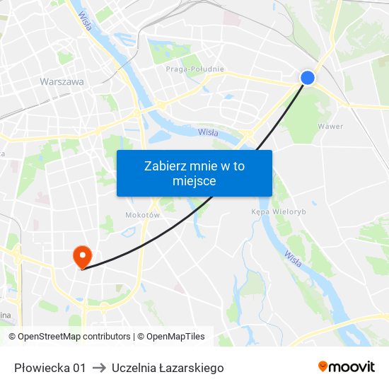 Płowiecka 01 to Uczelnia Łazarskiego map