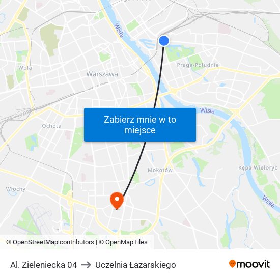 Al. Zieleniecka 04 to Uczelnia Łazarskiego map