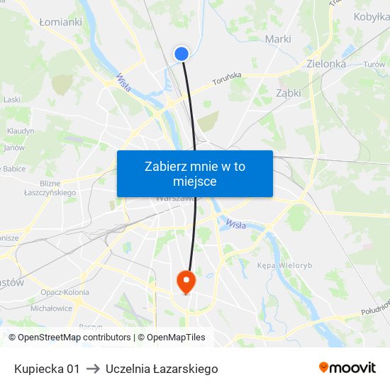 Kupiecka 01 to Uczelnia Łazarskiego map