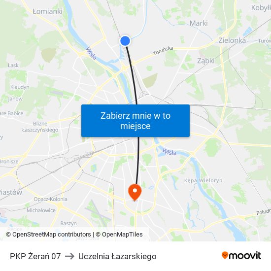 PKP Żerań 07 to Uczelnia Łazarskiego map