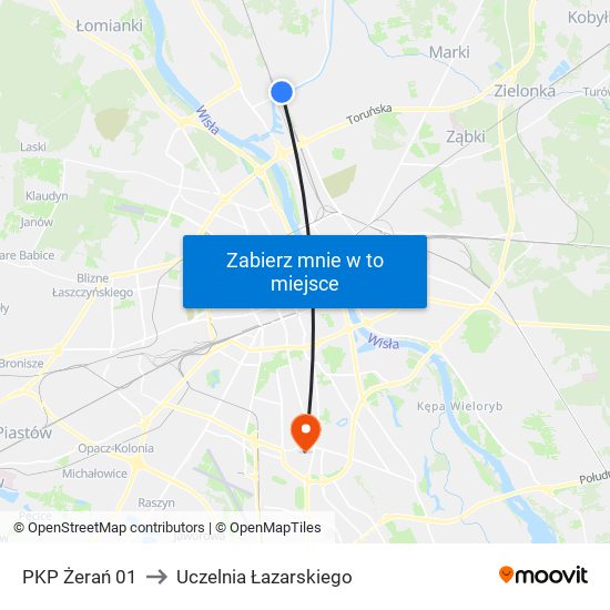 PKP Żerań 01 to Uczelnia Łazarskiego map