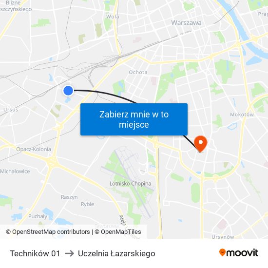 Techników to Uczelnia Łazarskiego map