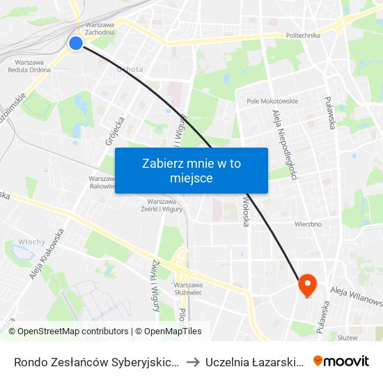 Rondo Zesłańców Syberyjskich 02 to Uczelnia Łazarskiego map