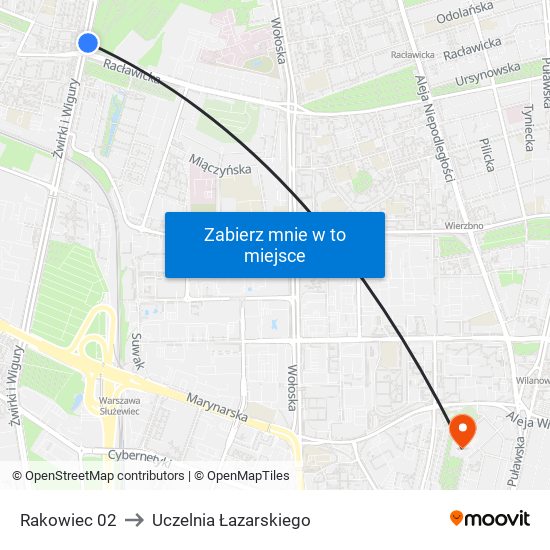 Rakowiec 02 to Uczelnia Łazarskiego map