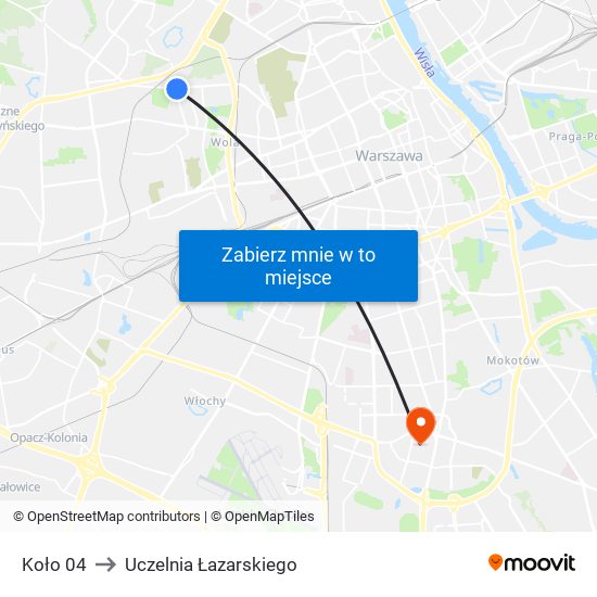 Koło 04 to Uczelnia Łazarskiego map