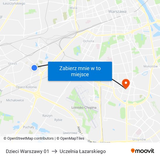 Dzieci Warszawy 01 to Uczelnia Łazarskiego map