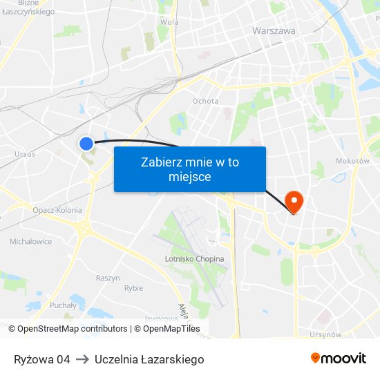 Ryżowa 04 to Uczelnia Łazarskiego map