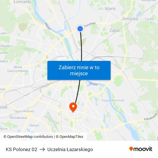 KS Polonez 02 to Uczelnia Łazarskiego map