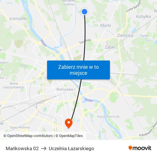 Mańkowska 02 to Uczelnia Łazarskiego map