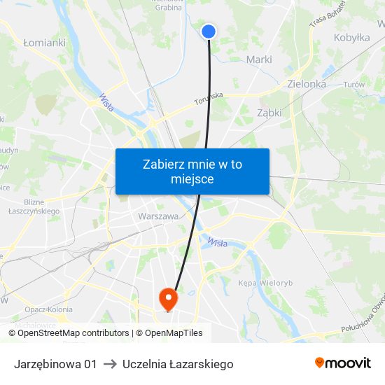 Jarzębinowa 01 to Uczelnia Łazarskiego map