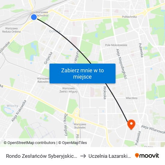 Rondo Zesłańców Syberyjskich 06 to Uczelnia Łazarskiego map