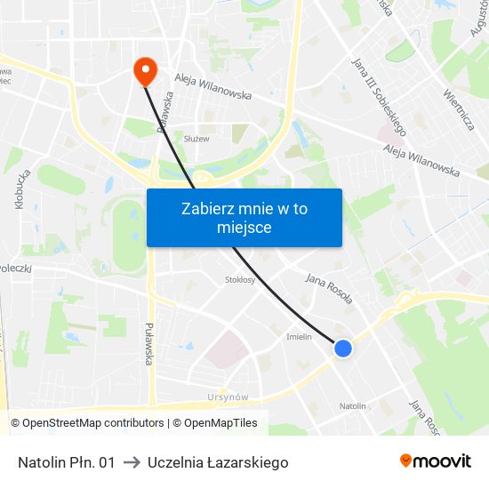 Natolin Płn. 01 to Uczelnia Łazarskiego map