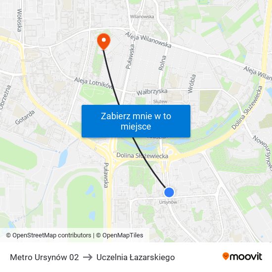 Metro Ursynów 02 to Uczelnia Łazarskiego map