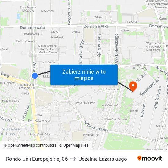 Rondo Unii Europejskiej 06 to Uczelnia Łazarskiego map