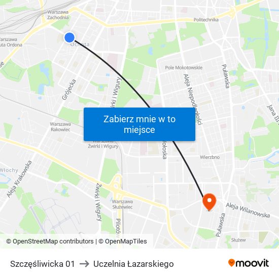 Szczęśliwicka 01 to Uczelnia Łazarskiego map