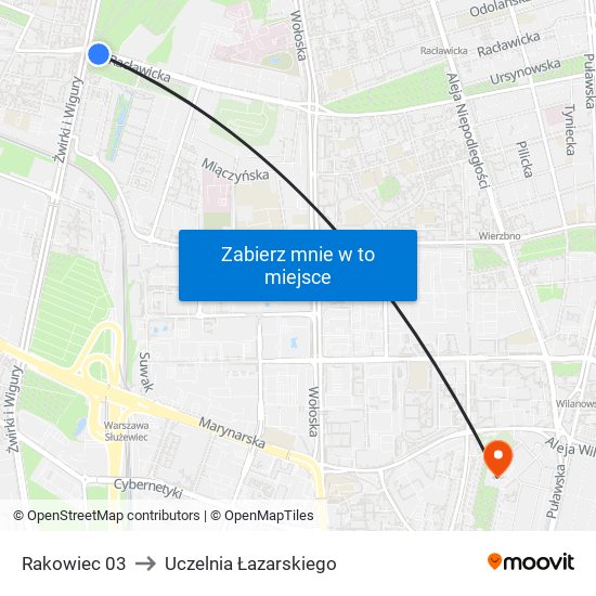 Rakowiec 03 to Uczelnia Łazarskiego map