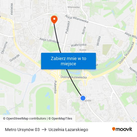 Metro Ursynów 03 to Uczelnia Łazarskiego map