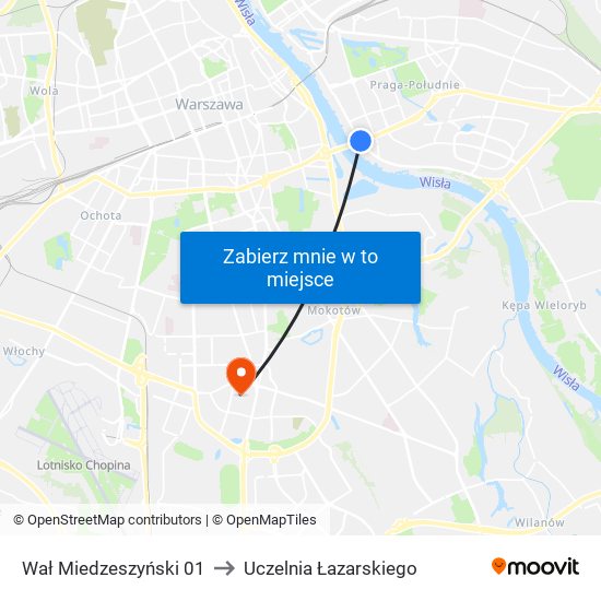 Wał Miedzeszyński 01 to Uczelnia Łazarskiego map