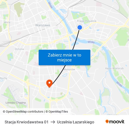 Stacja Krwiodawstwa 01 to Uczelnia Łazarskiego map