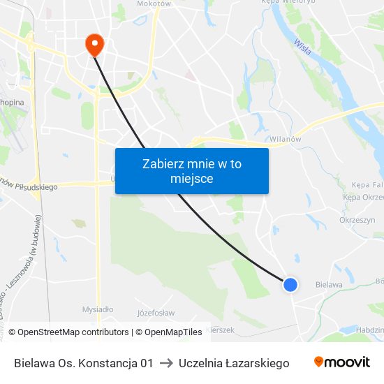 Bielawa Os. Konstancja 01 to Uczelnia Łazarskiego map