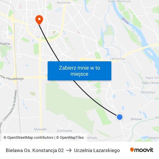 Bielawa Os. Konstancja 02 to Uczelnia Łazarskiego map