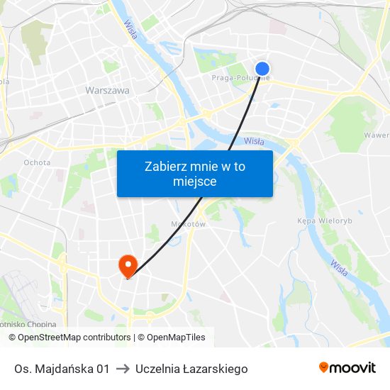Os. Majdańska 01 to Uczelnia Łazarskiego map