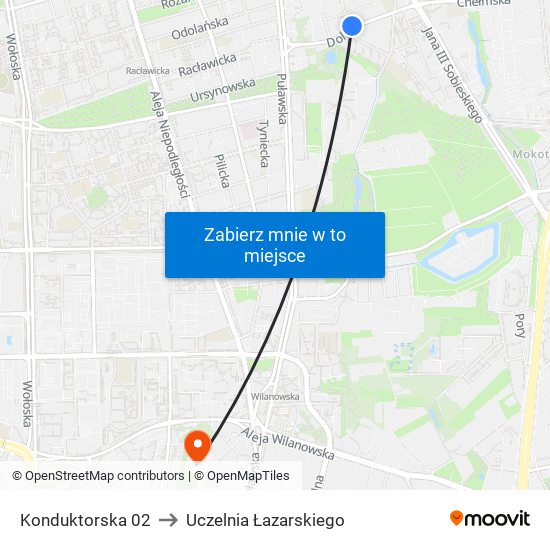 Konduktorska 02 to Uczelnia Łazarskiego map