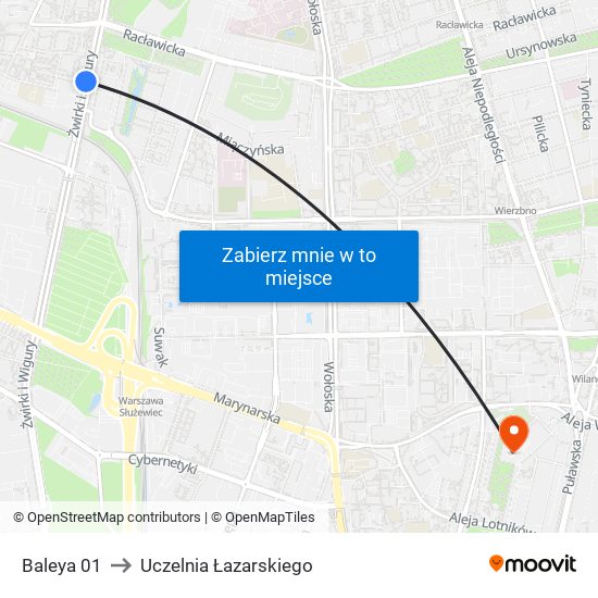 Baleya 01 to Uczelnia Łazarskiego map