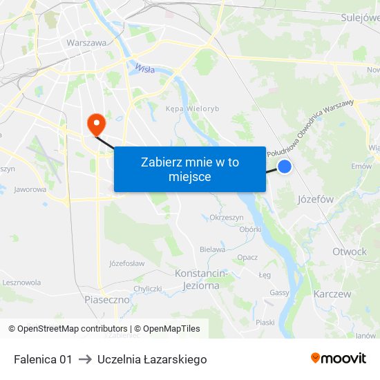 Falenica 01 to Uczelnia Łazarskiego map