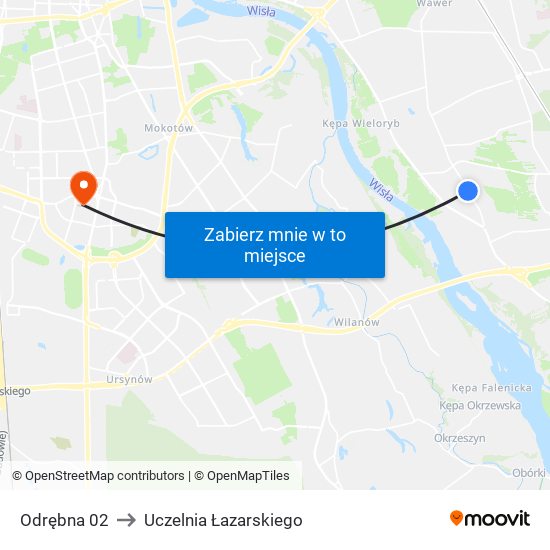 Odrębna 02 to Uczelnia Łazarskiego map