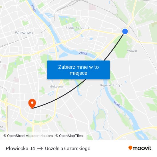 Płowiecka to Uczelnia Łazarskiego map