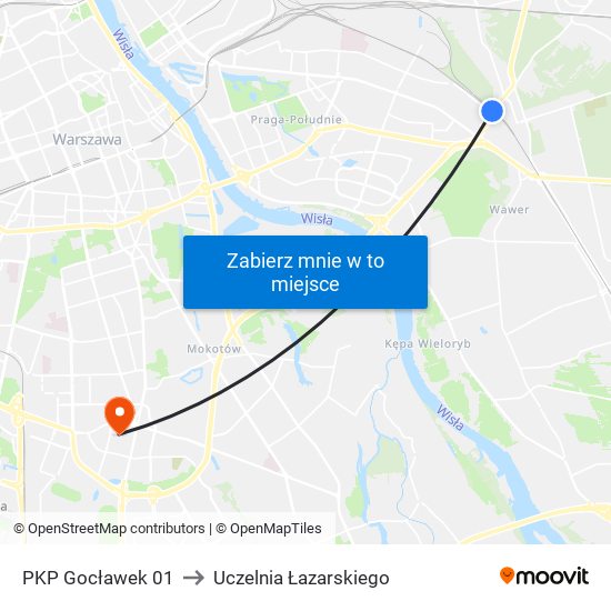 PKP Gocławek 01 to Uczelnia Łazarskiego map